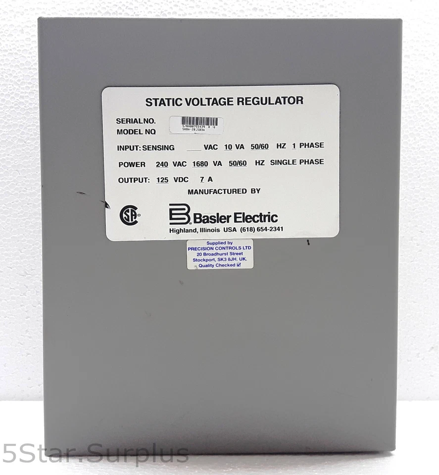 BASLER SR8A-2B15B3A STATIC VOLTAGE REGULATOR SR8A2B15B3A - Image 1 of 4
