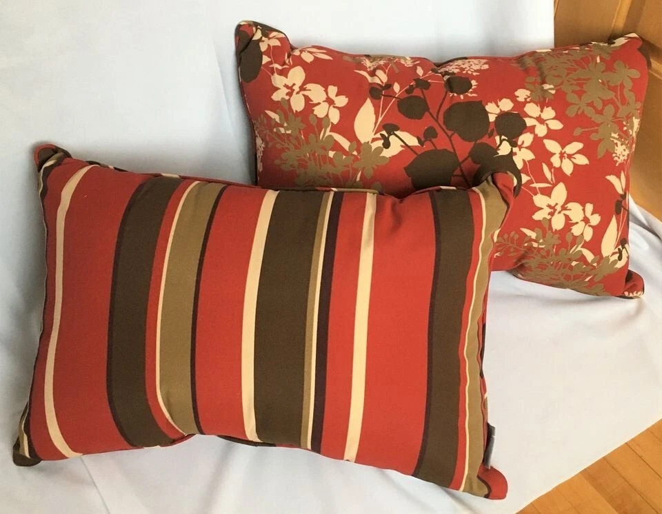 2-Pack Pillow Perfect Outdoor/Indoor Throw Pillows 24.5"x16.5" Red Floral/Stripe - Image 1 of 4