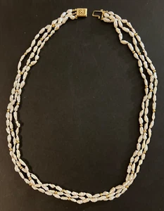 Vtg 14k Yellow Gold Bead Multi Strand Freshwater Rice Pearl Necklace 21" Long - Picture 1 of 6