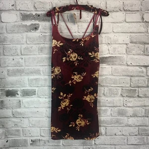 Vintage Dress Women M Burgundy Floral Velvet Slip Y2K 90 Whimsigoth Fairy Grunge - Picture 1 of 16