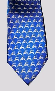 SALVATORE FERRAGAMO blue Prancing REINDEER CHRISTMAS silk MENS tie Authentic - Picture 1 of 5
