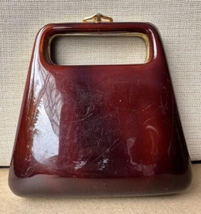 Vintage BAKELITE Hand Bag Clutch Case CARAMEL Gold Clasp - Picture 1 of 15