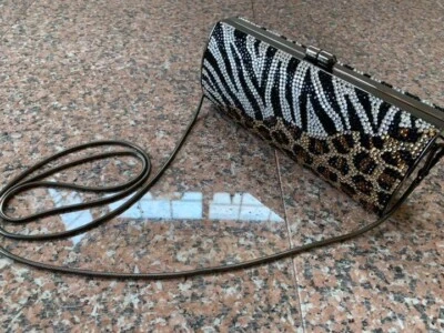 Stuart Weitzman Leopardo Cebra Cadena Hombro Bolso sin asas Noche Bolso Cartera Nuevo sin Etiquetas Foto 1 de 4