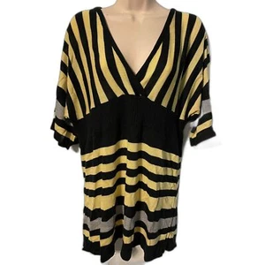 Wet Paint Yellow Black Gray Striped Tunic 1X - Picture 1 of 4
