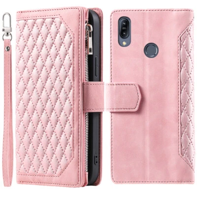 Asus Zenfone Max (M2) ZB633KL Estuche Billetera Romboidal Cuero Cremallera Estuche para Tarjetas Abatible Foto 1 de 4