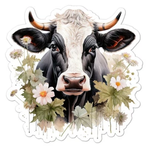 Cow Daisy Flowers, Vinyl Decal Sticker, Indoor Outdoor, 3 Sizes, #9491 - Picture 1 of 1