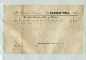 Vintage Billhead 1858 DR CHARLES WILD Medical care of Abigail Tolman Brookline  - Picture 1 of 1