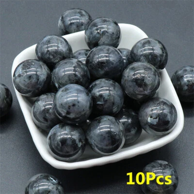10Pcs 20mm Natural Black Labradorite No Hole Undrilled Stone Round Beads HT620 - Image 1 of 4