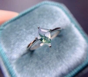 Anillo de ágata de musgo verde anillo solitario de plata de ley 925 anillo de cometa anillo de musgo - Imagen 1 de 3