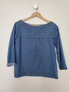 Madewell Herald Denim Fringe Boat Neck 3/4 Sleeve CUTE Top XS S - Picture 1 of 5