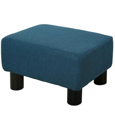 Ottoman Foot Rest Small Foot Stool Linen Fabric Upholstery Blue Seat Entryway - Image 1 of 4
