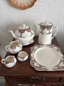 Beautiful Art Deco Crown Ducal Orange Tree 7pc Teaset - Picture 1 of 22