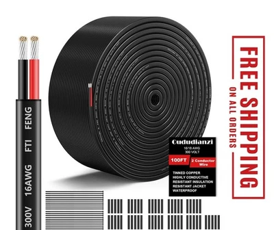 Durable 2 Conductor 16 AWG Wire - 100FT PVC Insulated for Automotive & Marine - Image 1 of 4