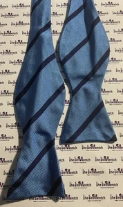 Brooks Brothers Blue With Navy Stripes Design Self Tie Bow Tie (New-Minor Flaws) - Picture 1 of 2