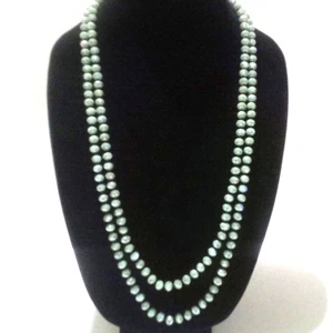Long Faceted Iridescent Green Hand‑Knotted Glass Bead Necklace – 60″ - Picture 1 of 8