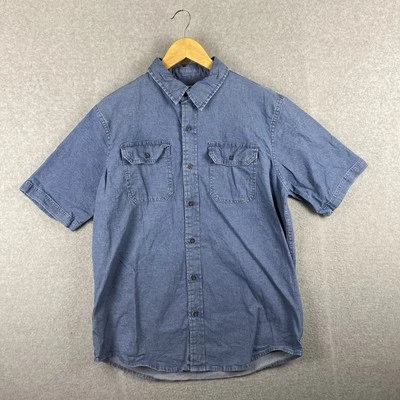 Wrangler Denim Shirt Mens M Blue Stretch Cotton Short Sleeve Button Up Casual - Image 1 of 4