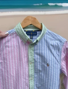 Ralph Lauren Color Block Stripe Multi Button Down Shirt Preppy Classic Youth XL - Picture 1 of 12