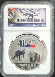 2012p Australia $1 China & Australia NGC SP 70 40 Years Of Friendship Early Rel - Picture 1 of 2