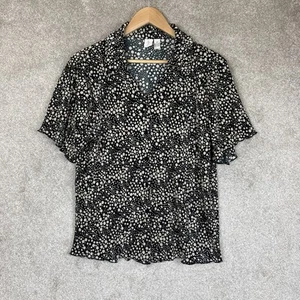 Joie Shirt Womens Medium Black Polka Dot Short Sleeve Button Stretch- 3041* - Picture 1 of 11