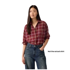Levis Damen Boyfriend Fit Flanellhemd S weinrot kariert langarm weich - Bild 1 von 12