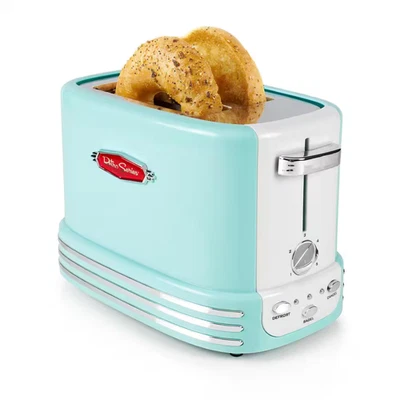 Nostalgia Retro 2 Slice Toaster Aqua Wide Slot Bagel Bread Defrost Cancel 900W - Image 1 of 4