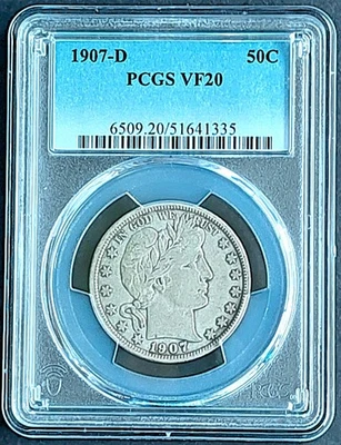 1907-D  50 Cents ,  PCGS  VF 20 ,  nice silver coin         #1980, #64-11 - Image 1 of 4