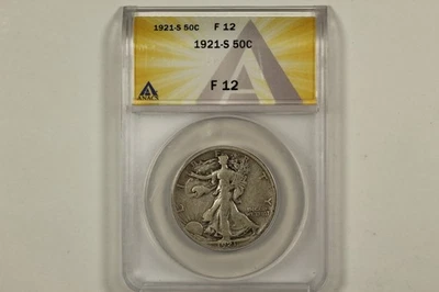 1921 年 S 版自由行走半美元 ANACS F12 — 第 1/4 张图片