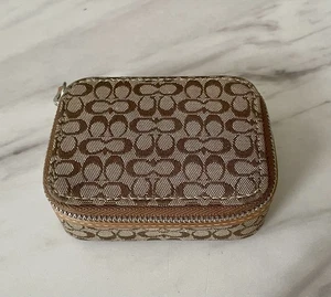 Coach Khaki Signature Canvas Leather Triple Pill Travel Case - Picture 1 of 8