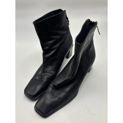 Stuart Weitzman Botines Cuero Negro Puntera Cuadrada Tacón Bloque Cremallera 7.5 AA Foto 1 de 4