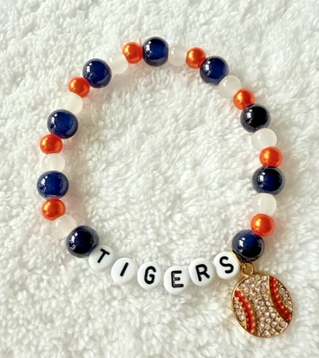 Pulsera de amistad con cuentas hecha a mano de los Tigres de Detroit - Regalos personalizados para fanáticos de la MLB Foto 1 de 4