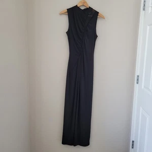 Venus Halter Bodycon Maxi Dress Sz Large Tall Ruched Front & Back w/ Slit Black - Picture 1 of 20