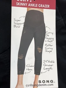 new S.O.N.G. Women's Curvy Skinny Ankle Grazer MATERNITY JEANS sz S black pants - Picture 1 of 8