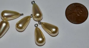 VINTAGE PEARL DROPS *6 * FAUX *  Swarovski cream rose " w silvertone  * 18.5mm * - Picture 1 of 1