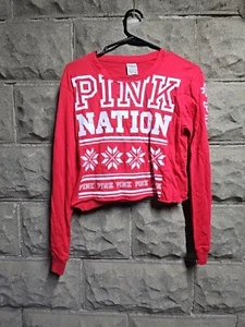 Victoria's Secret Pink Damen Rot Weiß Pink Nation Cropped Shirt Hoodie XS - Bild 1 von 5