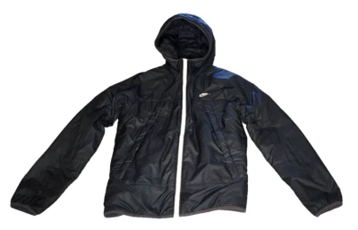 Nike Vintage Reversible Hooded Puffer Jacket Men's Black Swoosh Full Zip Sz S - Image 1 of 4
