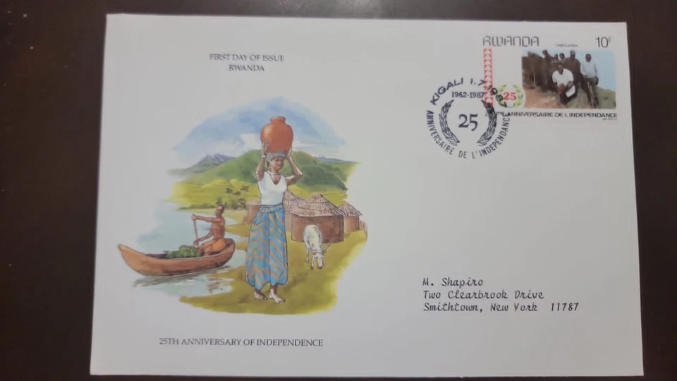 P) 1987 RWANDA, 25TH ANNIVERSARY OF INDEPENDENCE, CIRCULATED TO NEW YORK, FDC, F - Image 1 of 1