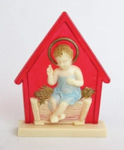 Vintage Baby Jesus in Manger Red Molded Plastic Celluloid Display Piece - Nice! - Picture 1 of 5