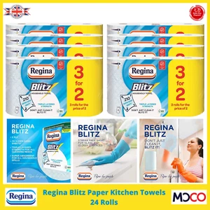 Regina Blitz 3 Ply Kitchen Paper Towel Rolls For Everyday Cleaning 24 Rolls - Picture 1 of 2