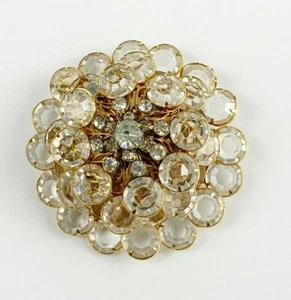 Vintage Bezel & Prong Set Open Back Clear Rhinestone Layered Gold Tone Brooch - Picture 1 of 7