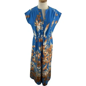 Maxi vestido hawaiano Nani of Hawaii para mujer 11 azul marrón floral cambio muumuu - Imagen 1 de 12
