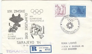 Yugoslavia Olympic Games Sarajevo 1984 Reg Icehockey cover with Oly stamp/cancel - Picture 1 of 1