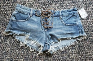 Free People Womens Denim Shorts Lace Up Closure New with Tags - Picture 1 of 4