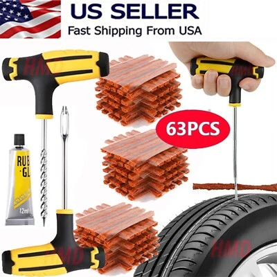 63pc Tire Repair Kit DIY Flat Tire Repair Car Truck Motorcycle Home Plug Patch - Image 1 of 4