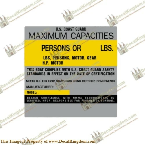 (Create Your Own) Capacity Plate Boat Decal Marine Maximum Occupancy Sticker - Image 1 of 1