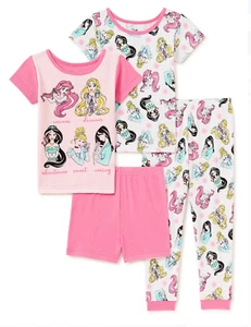 Disney Prinzessin Mädchen Pyjamas 2 Paar 4 Teile Neu mit Etikett Größe 12 18 2 4T KUSCHELIGE PASSFORM Baumwolle - Bild 1 von 1