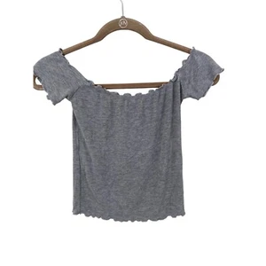 John Galt Brandy Melville Crop Babydoll Top One Size Gray Scalloped Short Cap... - Picture 1 of 7