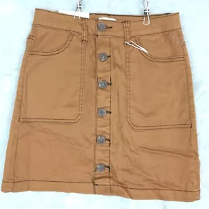 Kensie Jeans Skirt Womens Mini Denim Button Front Camel Cargo Pockets 2 New - Picture 1 of 8