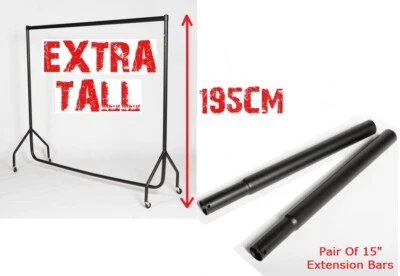 YORKSHIRE DISPLAYS LIMITED *SUPER Heavy Duty BLACK Clothes Rails EXTRA TALL 195cm Hang High Display Garment