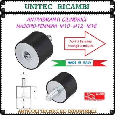 UNITEC Antivibranti cilindrici in gomma filettatura maschio / femmina M10 M12 M16