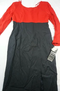 Vintage 80s Ann Tobias Women 10 Black Red A-Line Long Sleeve Dress NWT B1032 - Picture 1 of 12